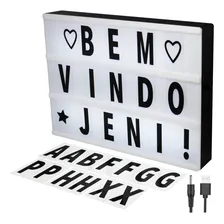 Luminária Letreiro Led Cinema Light Box Led A4 + 96 Letras Cor Branco/preto Foto mini 1