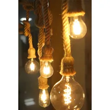 Luminária Lustre Corda Cânhamo Vintage 85cm Foto mini 2