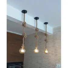 Luminária Lustre Corda Cânhamo Vintage 85cm Foto mini 4
