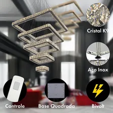 Luminária Lustre Cristal K9 E Inox 5 Cinco Anéis Quadrado Foto mini 3