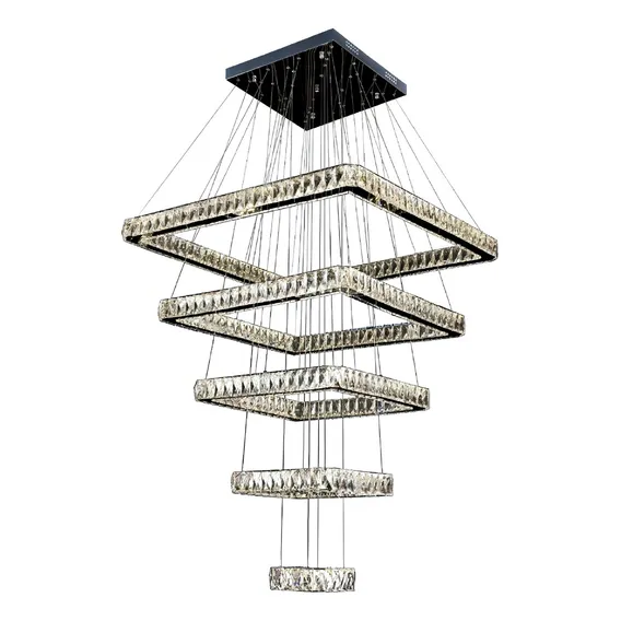 Luminária Lustre Cristal K9 E Inox 5 Cinco Anéis Quadrado Foto 1