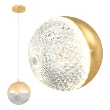 Luminária Lustre Globo 12cm Dourada Led 24w Pendente Foto  mini 1