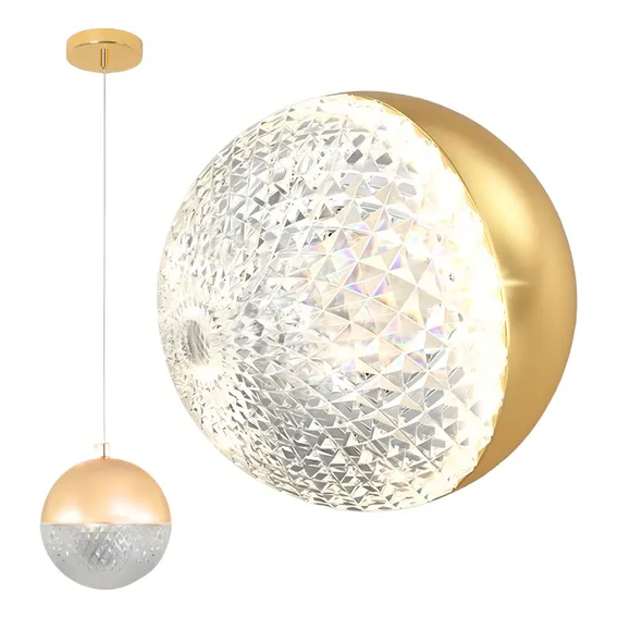 Luminária Lustre Globo 12cm Dourada Led 24w Pendente Foto 1