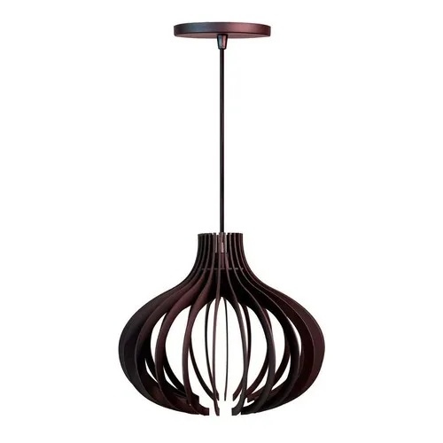 Luminária Lustre Pendente Agra Madeira Redondo 35cm Cor Preto 110V/220V Foto 1