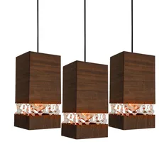 Luminária Lustre Pendente Madeira Cristal Foto mini 4