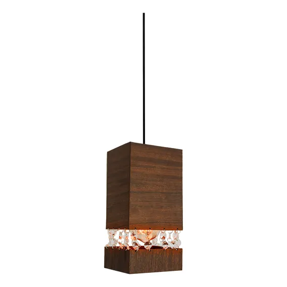 Luminária Lustre Pendente Madeira Cristal Foto 1