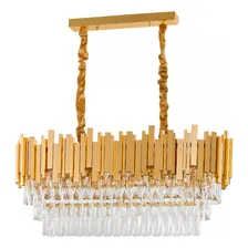 Luminária Lustre Retangular Dourado E Cristal Vana Inl107 Foto  mini 1