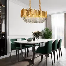 Luminária Lustre Retangular Dourado E Cristal Vana Inl107 Foto mini 4