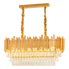 Luminária Lustre Retangular Dourado E Cristal Vana Inl107 Foto mini  2