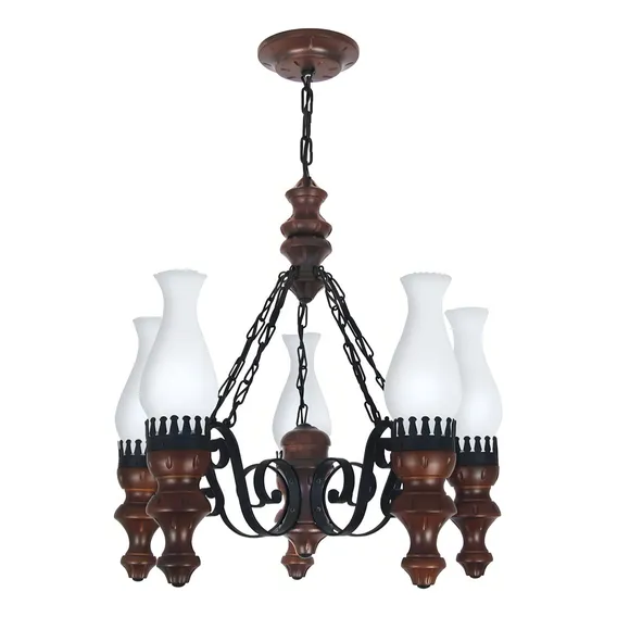Luminária Lustre Rústico Envelhecido 5 Lâmpadas Muller 805e Cor Marrom 110V/220V Foto 1