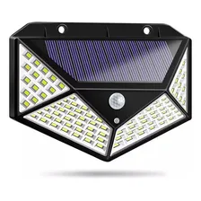 Luminária Parede Solar 100 Led Com Sensor Prova Dágua Jardim Foto  mini 1