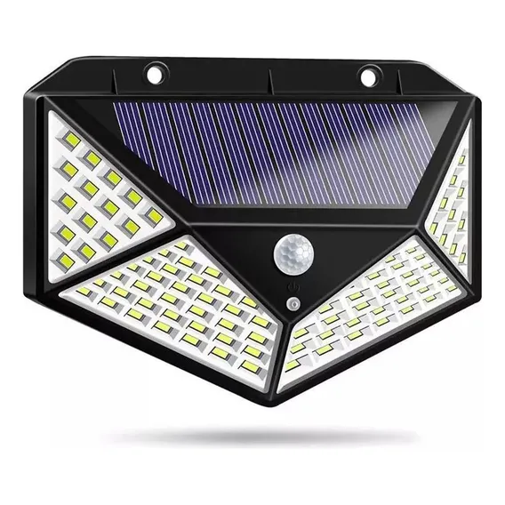 Luminária Parede Solar 100 Led Com Sensor Prova Dágua Jardim Foto 1