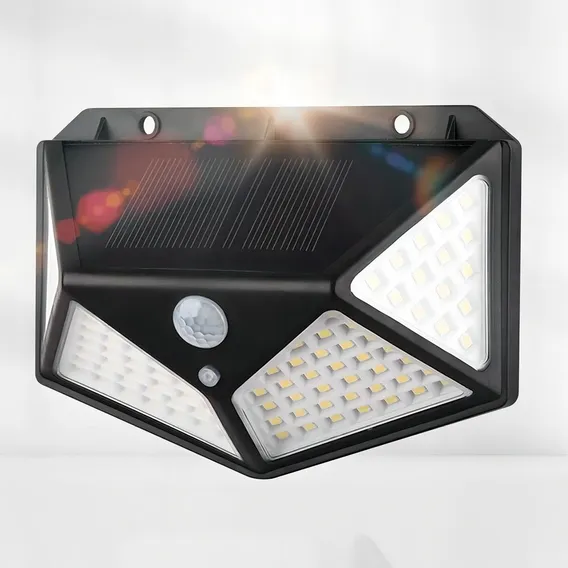 Luminária Parede Solar 100 Leds Bateria Luz Balizador Jardim Foto 1