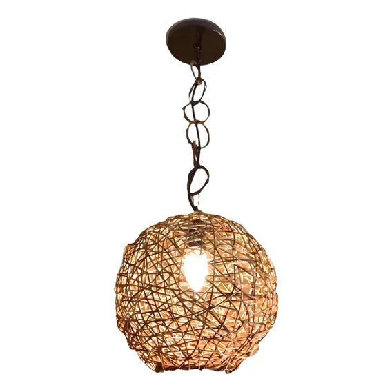 Luminária Pendente De Cipó Modelo Bola Ninho 23cm Cor Marrom Foto 1