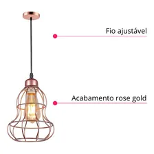Luminária Pendente Industrial Aramado Lustre Loft Retro Cobre Cor Rose Bancada Cozinha Sala Banheiro INL34 Foto mini 4