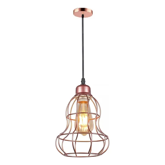 Luminária Pendente Industrial Aramado Lustre Loft Retro Cobre Cor Rose Bancada Cozinha Sala Banheiro INL34 Foto 1