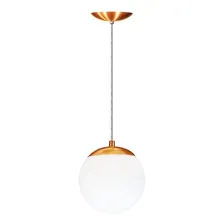 Luminária Pendente Lustre Bola Vidro Leitosa Decoração Estrutura Cobre Bivolt Foto  mini 1