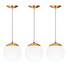 Luminária Pendente Lustre Bola Vidro Leitosa Decoração Estrutura Cobre Bivolt Foto mini  2