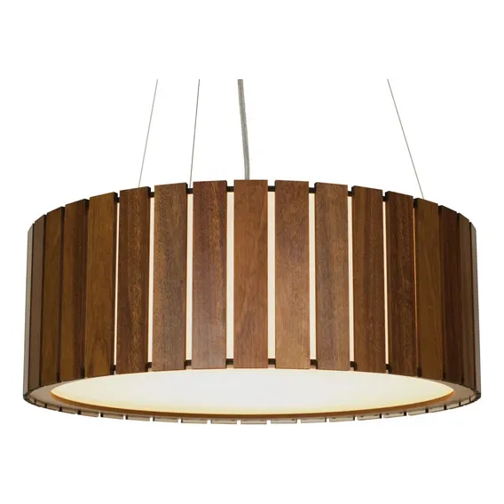 Luminária Pendente Redonda De Madeira Saruê De 40cm Imbuia Foto 1