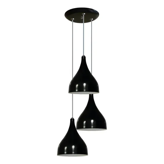 Luminaria Pendente Tripla Para Mesa De Jantar - Quarto Sala Estrutura Preto Foto 1