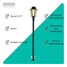 Luminária Poste Jardim Colonial Sextavado P9 Preto Foto mini 2