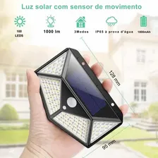 Luminária Refletor Solar Parede 100led C/sensor De Presença Foto mini 4