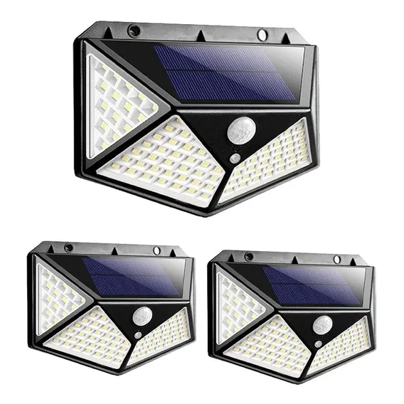 Luminária Solar Kit 100 Leds Branco Quente 3 Unidades Foto 1