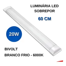 Luminária Tubular Sobrepor Led Linear 60cm 18w Branco Frio Foto mini 3