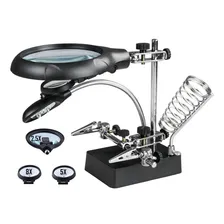 Lupa Mesa Bancada 5 Leds Garras Suporte Solda Com 3 Lentes Foto mini 1