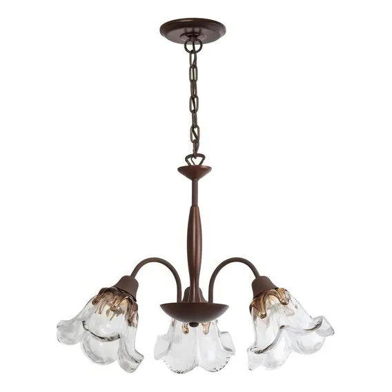 Lustre 3 Cúpulas Vidro Flor Country Madelustre Imbuia Fi Foto 1