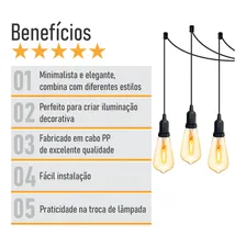 Lustre Aranha Com 3 Pendentes De 2m + Soquetes + Lampadas Estrutura Preto 110v 220v (bivolt) Foto mini 3