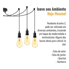 Lustre Aranha Com 3 Pendentes De 2m + Soquetes + Lampadas Estrutura Preto 110v 220v (bivolt) Foto mini 4