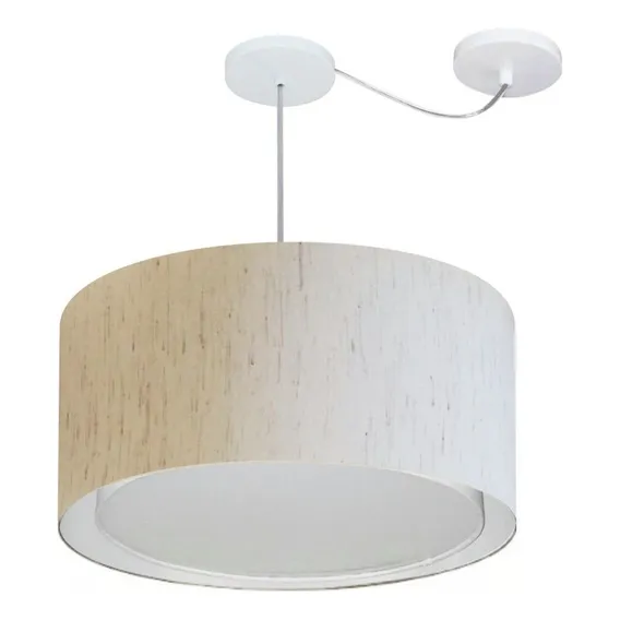 Lustre C/ Desvio De Centro Md-4315 Cupula 50x30 Linho Bege 110V/220V Foto 1