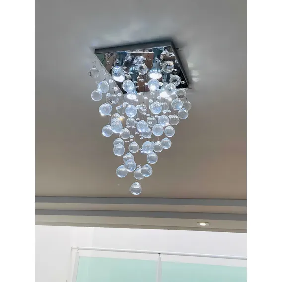 Lustre Com Cristais Legítimos, Base 30x30 Cm Cor Branco 110V/220V Foto 1