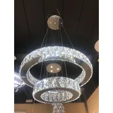 Lustre Cristal E Inox 2 Andares Redondo Com Controle Remoto Foto mini 2