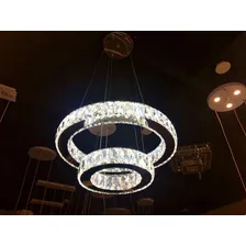 Lustre Cristal E Inox 2 Andares Redondo Com Controle Remoto Foto mini 1