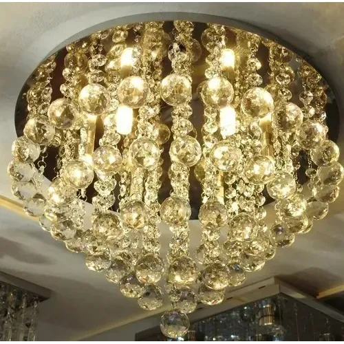 Lustre Cristal LegÃtimo Redondo Sala 40cm Diâmetro+ Estrutura Cristal E Inox 110v/220v Foto 1