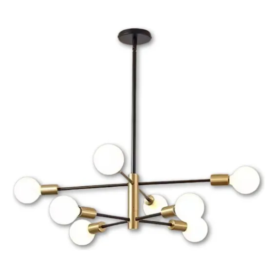 Lustre De 8 Lâmpadas Preto Com Dourado Foto 1