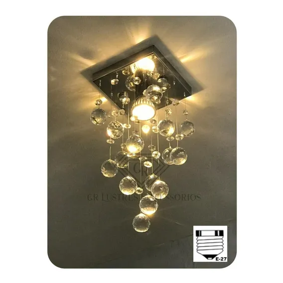 Lustre Gr 16 Chuva AcrÃlico Estrutura Prateado Bivolt 127 220 Base Do Lustre Quadrada Foto 1