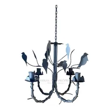 Lustre Luminária Decorativa 4 Bocais Ferro Pássaro Estrutura Preto Foto  mini 1
