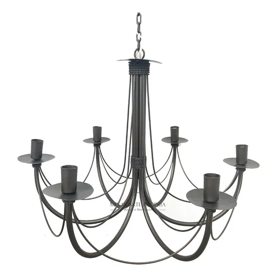 Lustre Luminária Ferro Arte Rústica Cozinha Verniz 6 Bocais Estrutura Marrom 110v 220v (bivolt) Foto 1