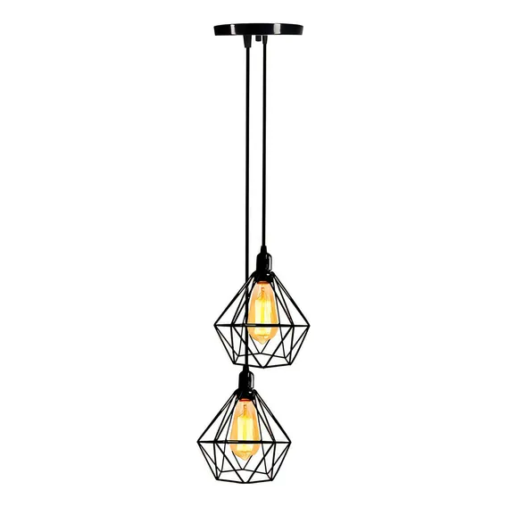 Lustre Luminária Pendente Aramado Diamante Duplo - Cabo 3m Foto 1