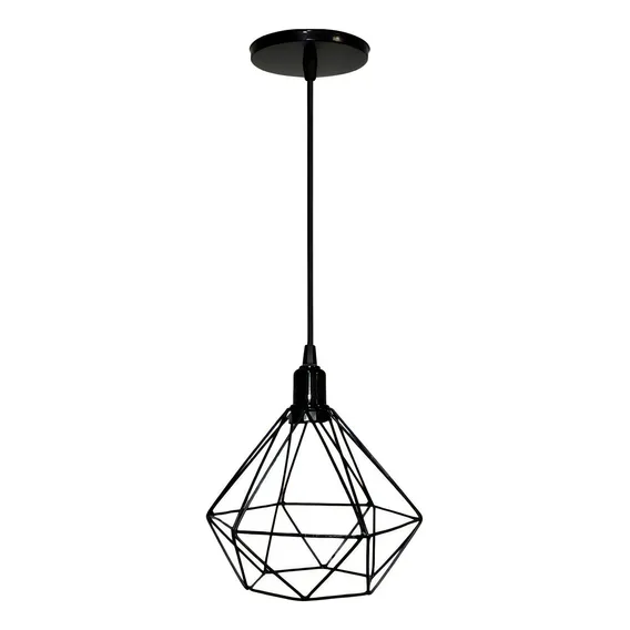 Lustre Luminária Pendente Aramado Diamante Preto Foto 1