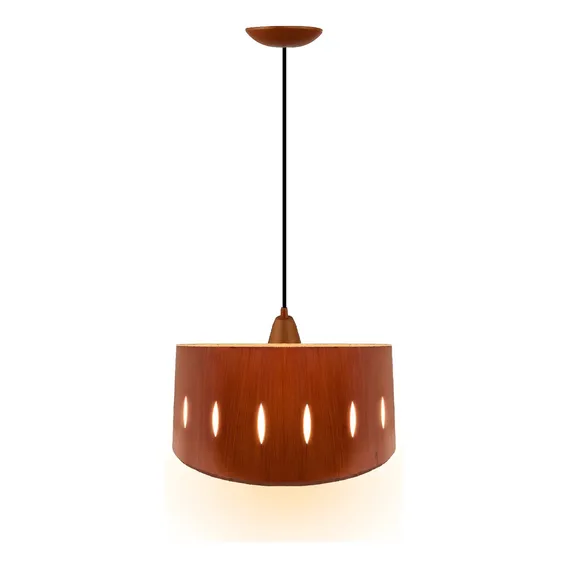 Lustre Luminária Pendente Madeira Rústico Modern Escuro 38cm Foto 1
