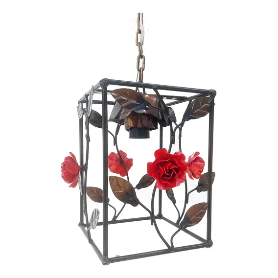 Lustre Luminária Pendente Teto Ferro 1 Lampada Flor Design Estrutura Vermelho 110v/220v Foto 1