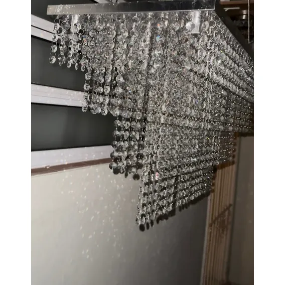 Lustre Moderno Retangular Pendente De Cristal K9 Legítimo Cúpula Prateado Estrutura Prateado Foto 1