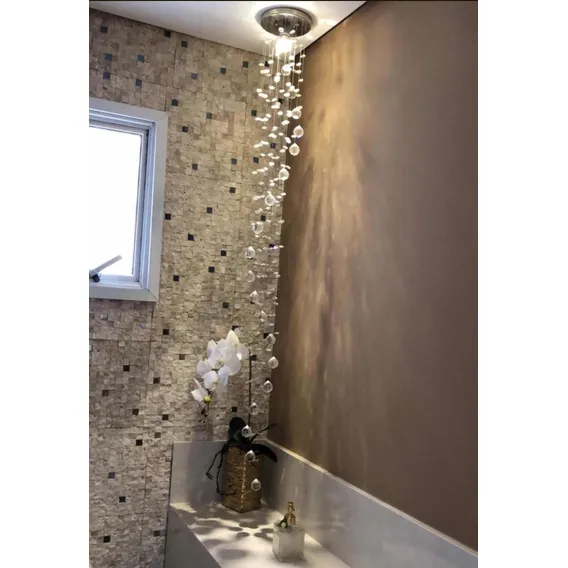 Lustre Para Lavabo Todo Em Cristal Legitimo Base Dourada Estrutura Dourada - Altura 70cm Foto 1