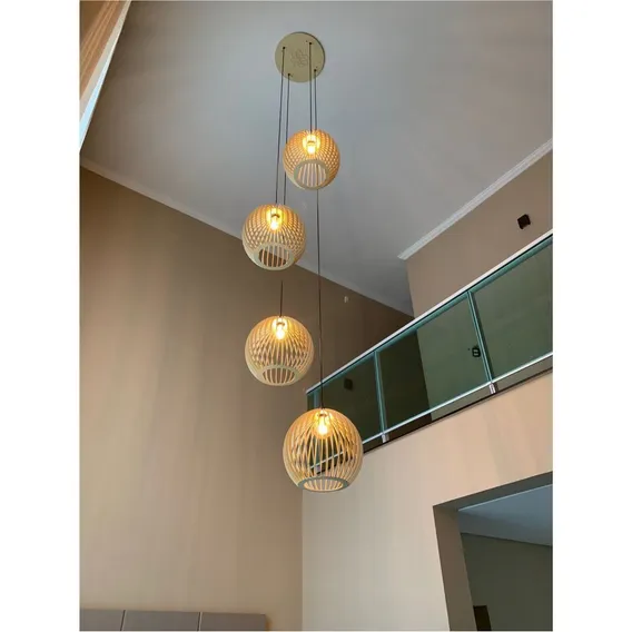 Lustre Para Sala Pé Direito Duplo Alto Quatro Ball P7 Marfim 110V 220V (Bivolt) Foto 1