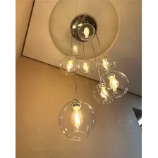 Lustre Pendente 8 Globos Transparentes Para Hall De Escadas Estrutura Base Inox Espelhada - Fios Transparente Lâmpadas De Filamento De Carbono 110v - Inclusas ? Lustres Gênesis Foto mini 4