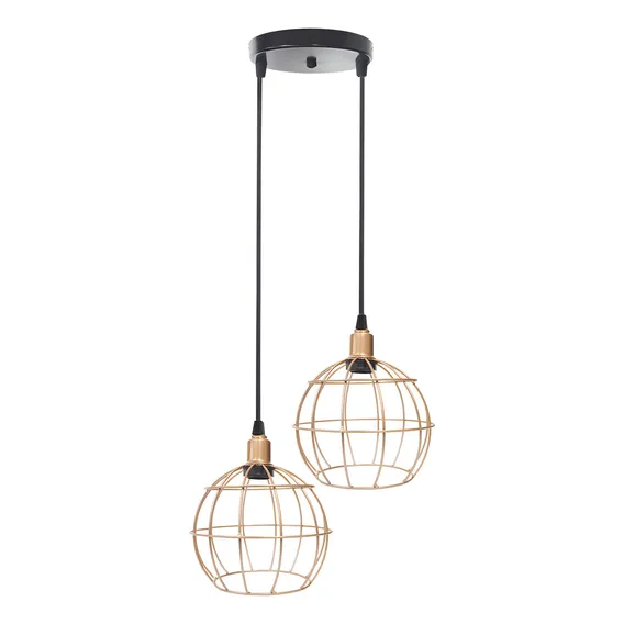 Lustre Pendente Aramado Duplo Globo Cobre Rose Gold Cabo Regulável Luminária Agp Ilumini Foto 1